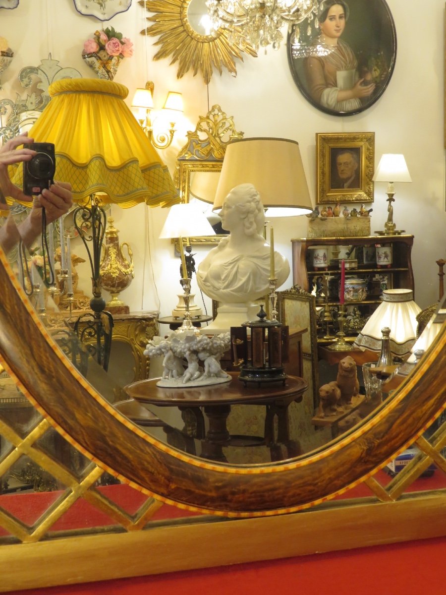 Large Art Deco Period Mirror In Gilded Wood Worked In Braces And Trompe l'Oeil-photo-3