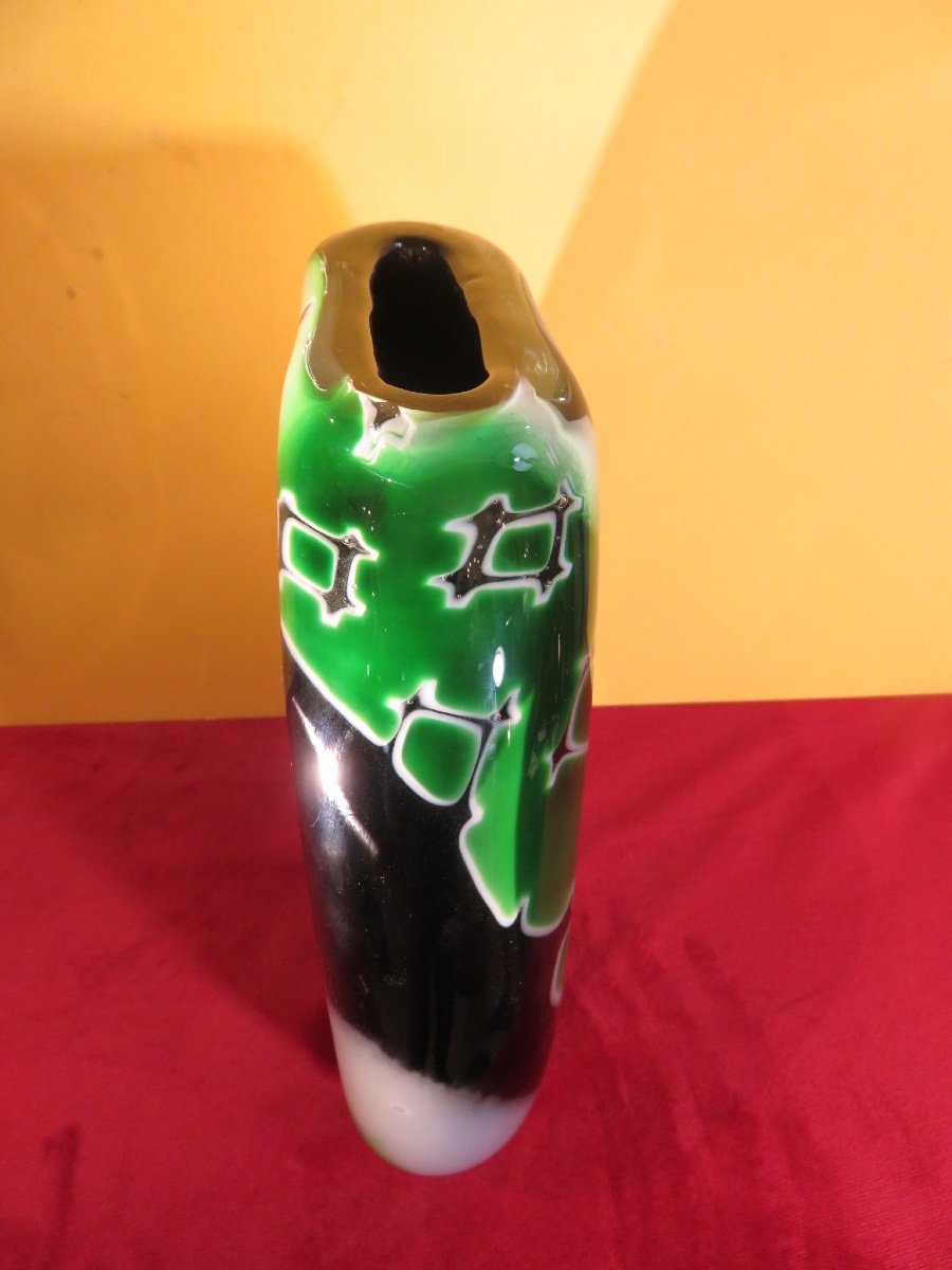 Vase :" Le souffle" en verre soufflé de forme ovoïde d'Eric - Agnès Laurent  XX ème-photo-3