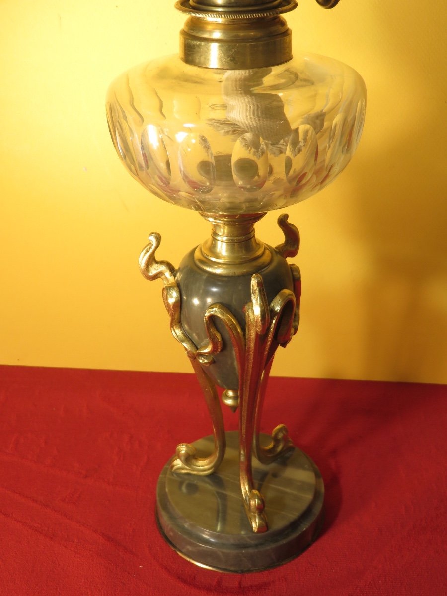 Lampe  à  pétrole  Art Nouveau (1900 )  en bronze   et marbre -photo-2