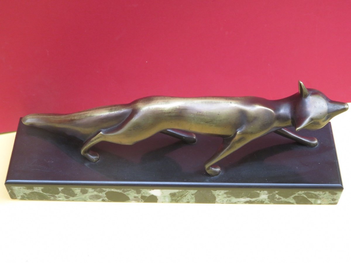 Bronze animalier Signé Michel Decoux ( 1837 - 1824 )  Renard En Chasse -photo-3