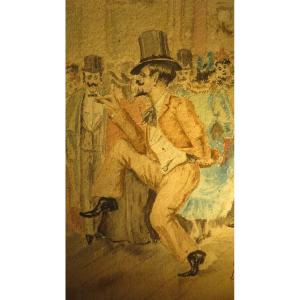 Pastel d'Un Danseur De Cabaret Fin XIX ème Signé A Prévois ? 1890