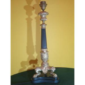 Restoration Candlestick Mounted As A 19th Century Lamp