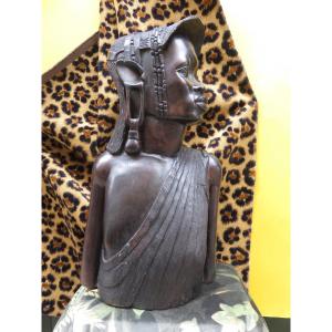 Sculpture africaine : " tête d'homme avec coiffe " milieu XXème