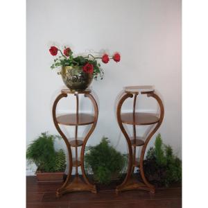 Pair Of Large Saddles (ht: 1.27 M) In Cherry Wood, Curved Shape, With Four Trays