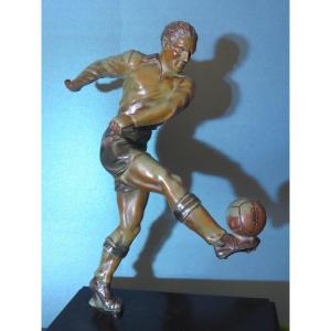 Sculpture en régule ,socle en marbre noir d'un footballeur époque Art Déco