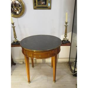 Hot Water Bottle Table In Walnut, Top In Black Stone From Tournai, Early 19th Century
