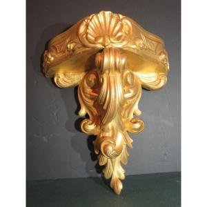 Large Wall Planter Forming A Console, In Gilded Carved Wood, Baroque Style Late 19th Century 