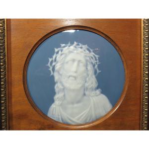 Christ Wearing The Crown Of Thorns: Limoges Porcelain Plaque Signed L. Crelerot 