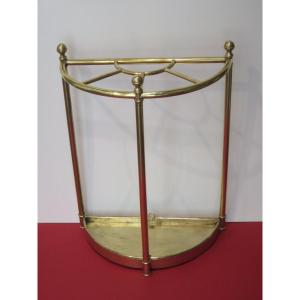Brass Umbrella And Cane Holder, With Its Brass Tray, 19th Century