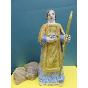 Saint Etienne ,statue Religieuse En Faïence Polychrome De Nevers Grand Saint De Dévotion XVIII 