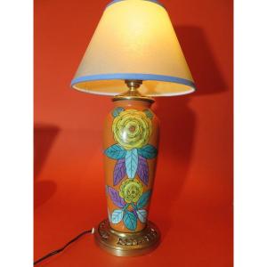 Painted Ceramic Lamp, Gilded Bronze Frame, Art Deco Period 