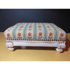 Louis XVI Style Footrest, 19th Century Petit Point Tapestry