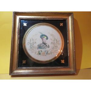 Portrait Of Henry V (1820-1883) Framed, Painted And Embroidered On Silk, Hoeth House