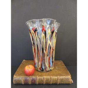 Vase en verre soufflé de Murano ( hauteur 40 cm) signé de Sergio Constantini  XXème