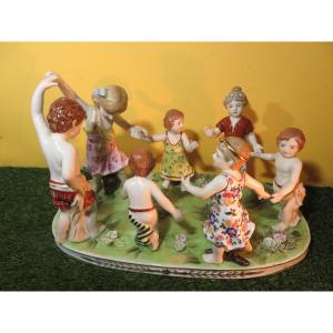 German Porcelain Group, Children's Round, Or Table Centerpiece, Germany Neundorf 