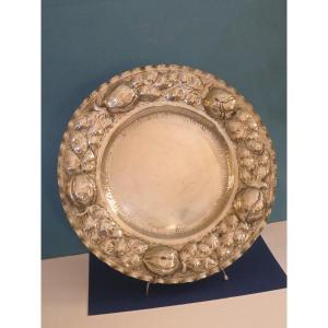 Silver-plated Metal Dish With Fruit Decoration 