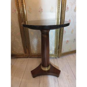 Empire Style Mahogany Pedestal Table, Central Shaft, 20th Century Marble Top 