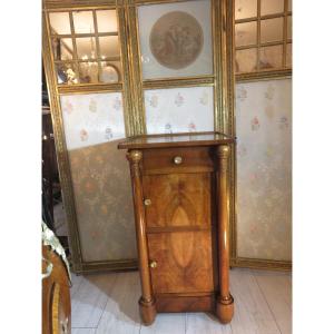 Empire Period Bedside Table Or Side Table, With Detached Columns, Two Doors, In Walnut 