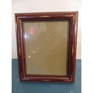 Burgundy Leather Frame, Small Iron Gilding, 1950s