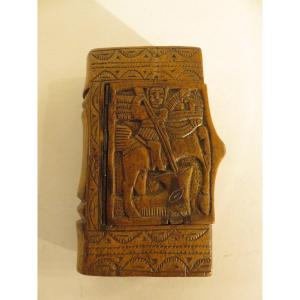 Greek Box Carved In Olive Wood, Representing Saint George Slaying The Dragon 