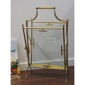 Brass And Clear Glass Magazine Rack Attributed To Maison Jansen