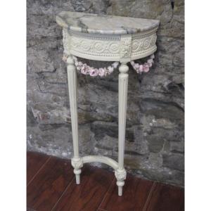 Small Louis XVI Style Carved And Painted Wooden Wall Console 