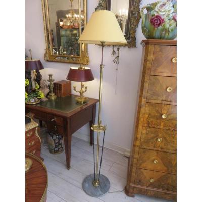 Marble Floor Lamp, Brass And Bronze Three Arrows XX