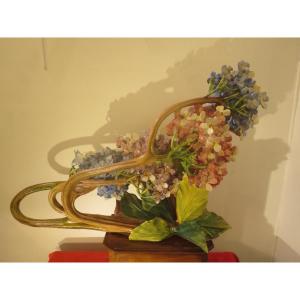 Jardiniere In Art Nouveau Slush: Bouquet Of Blue And Pink Hydrangeas