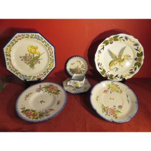 Set Of Earthenware Pieces From Charolles, Signed With The Flower, Alfred Molin