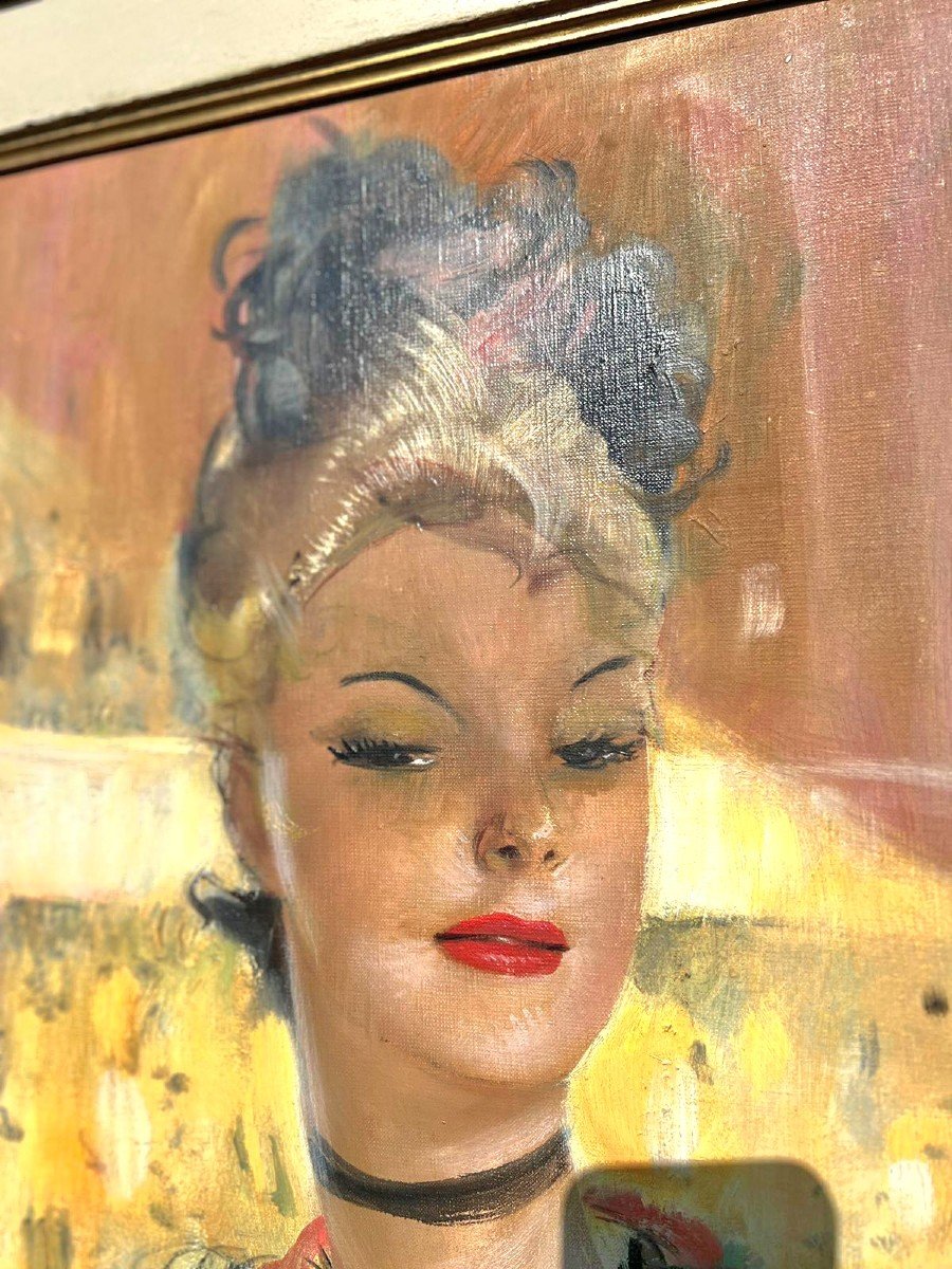 Domergue Jean Gabriel: Oil On Canvas: Elegant At The Opera -photo-2