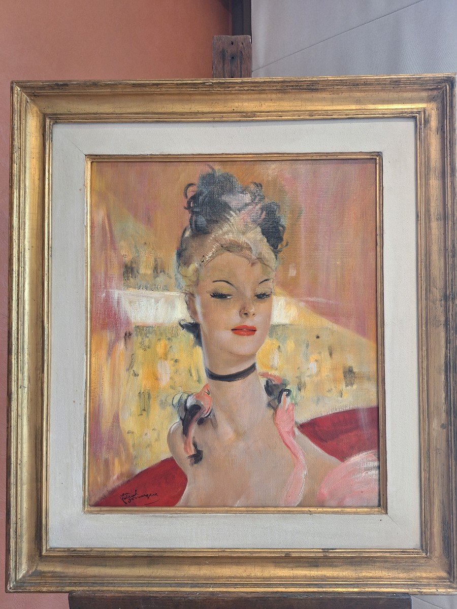 Domergue Jean Gabriel: Oil On Canvas: Elegant At The Opera -photo-1