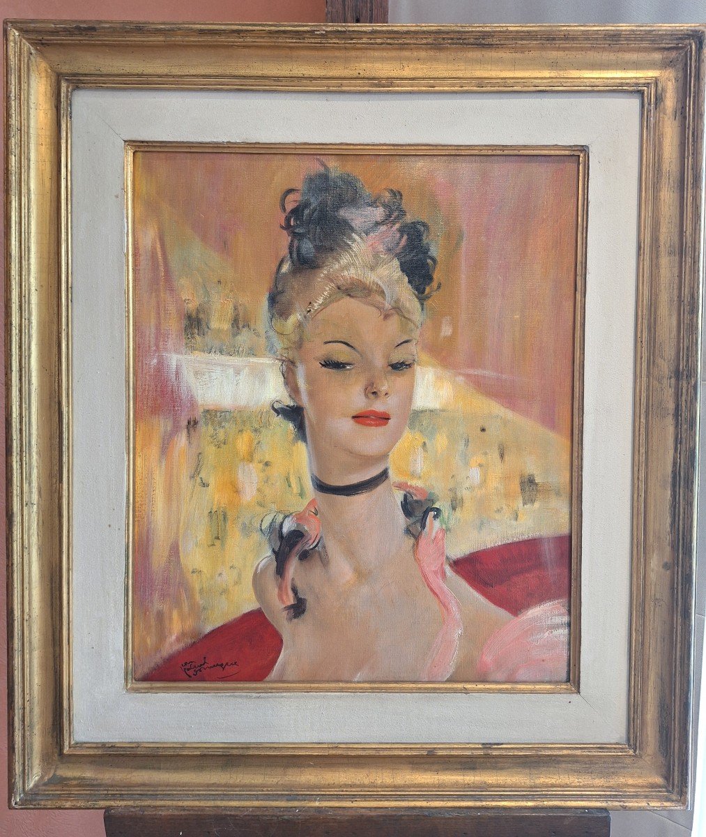 Domergue Jean Gabriel: Oil On Canvas: Elegant At The Opera -photo-2