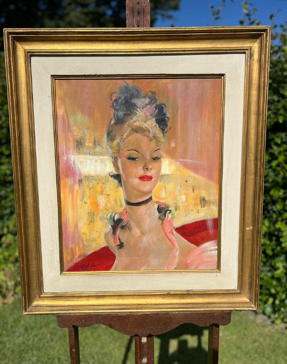 Domergue Jean Gabriel: Oil On Canvas: Elegant At The Opera 