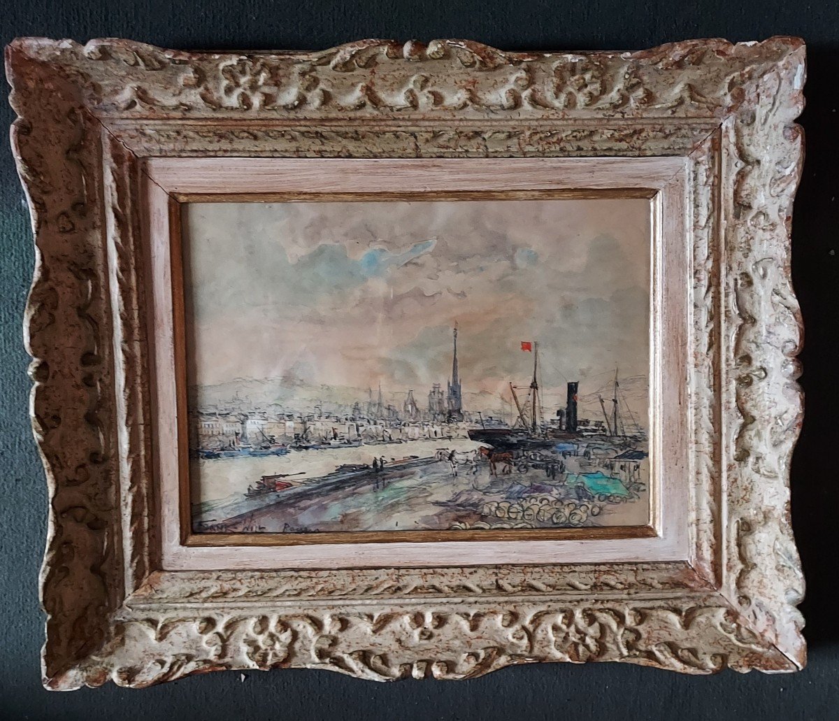 Franck Will "view Of Rouen" Watercolor Signed, Located -photo-4