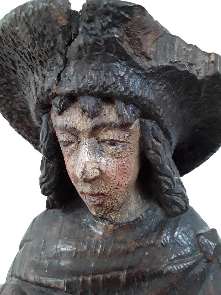 Saint Roch ,bois Sculpté  Polychrome Vers 1500-photo-3