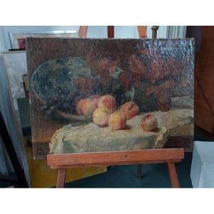 Louise Coupé, Hst "still Life With Peaches", Signed 