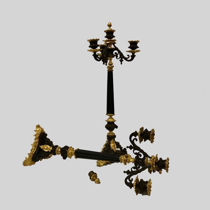 Pair Of Candelabras In Bronze With Two Patinas-photo-2