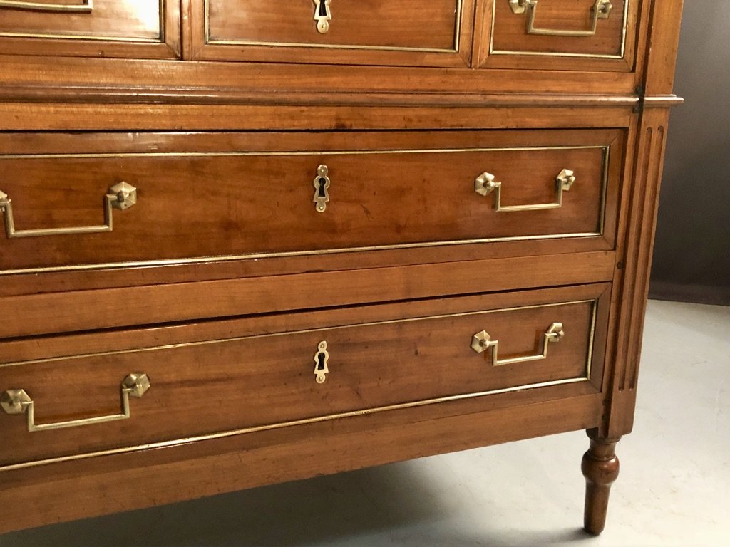 Commode Louis XVI En Noyer, à Décor De Quart De Rond De  Laiton-photo-4