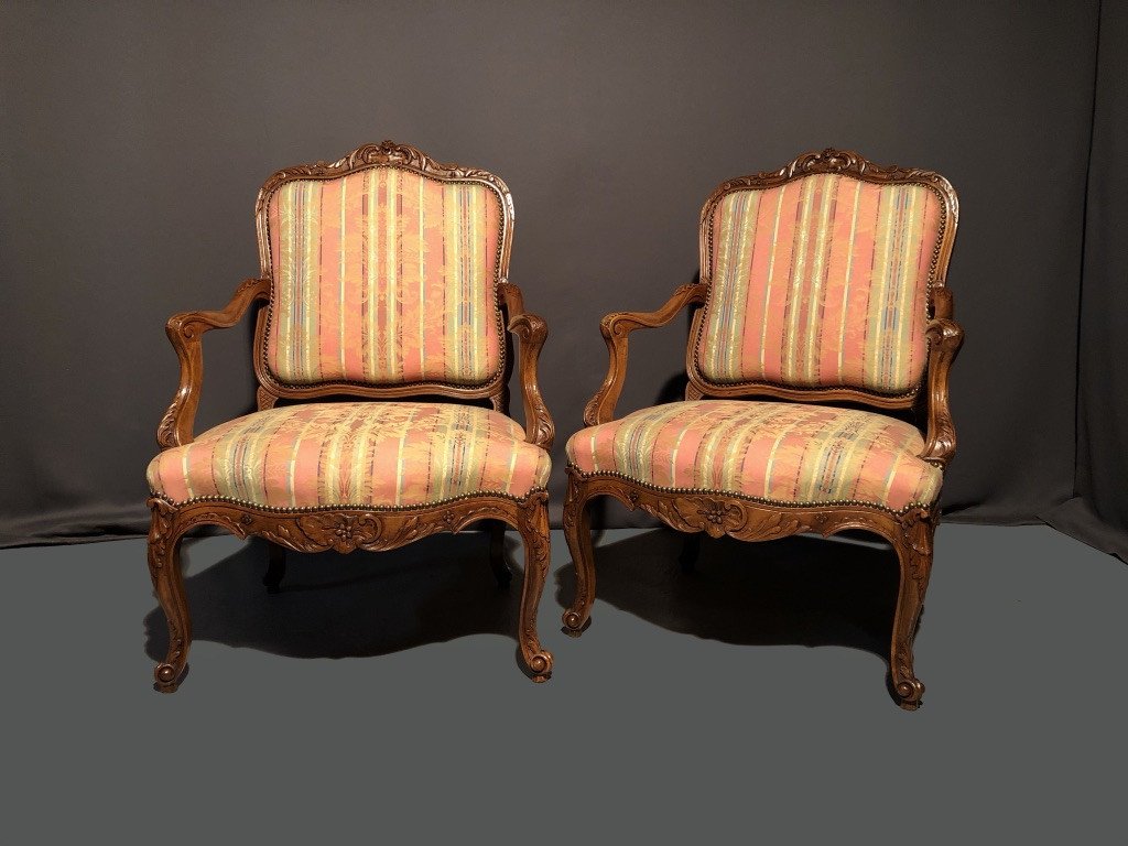 Pair Of Armchairs With Flat Back, Nineteenth Time