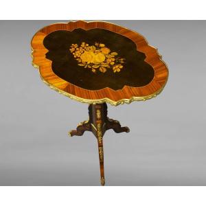 Small Salon Table With Tilting Tray Signed Berthet In Paris, XIXth Century