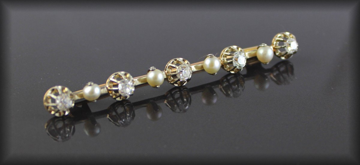 Brooch Gold, Diamonds - Cultured Pearl - Early 20th Century-photo-2