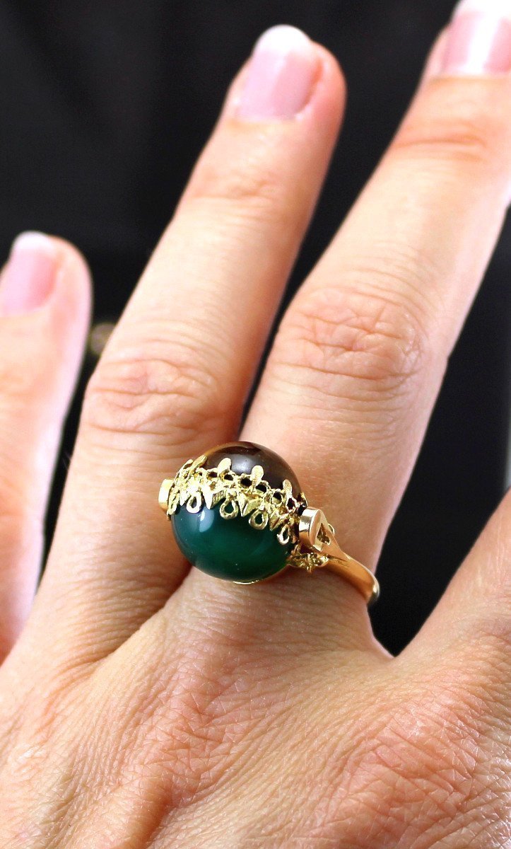 Rotating Gold Ring - Tiger Eye Or Green Agate-photo-2