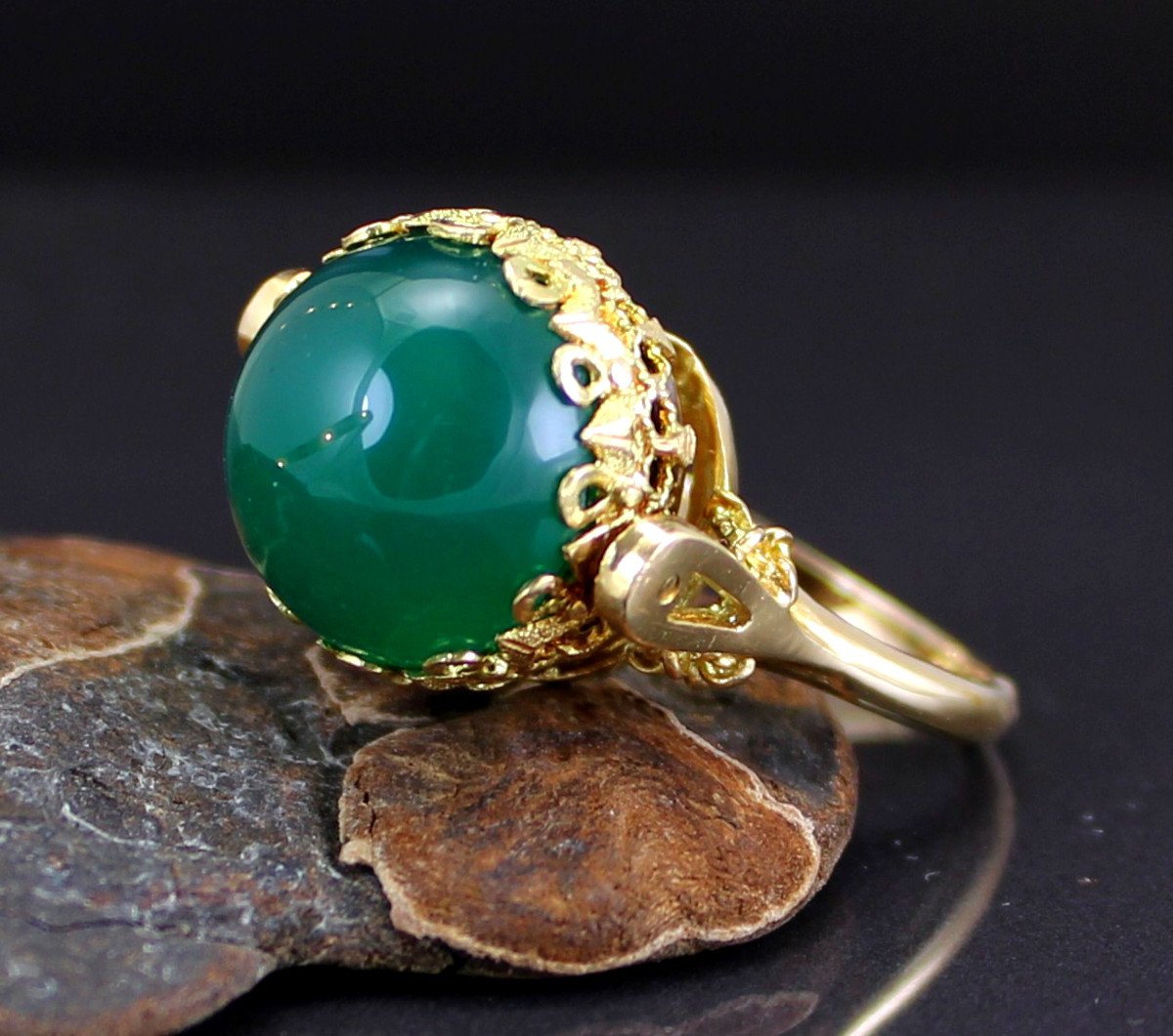 Rotating Gold Ring - Tiger Eye Or Green Agate-photo-1