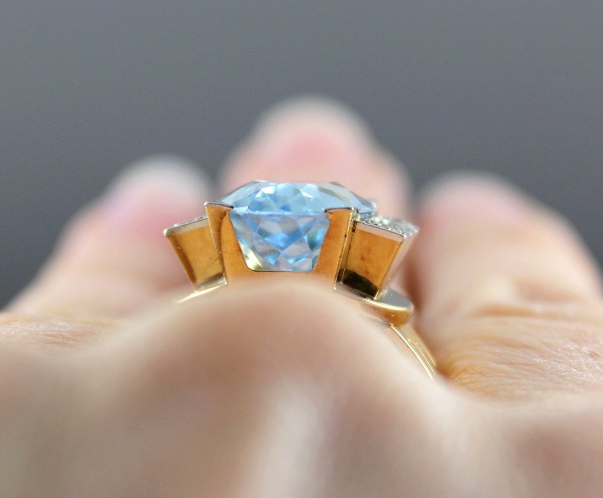 Gold, Platinum, Aquamarine And Diamond Ring-photo-3