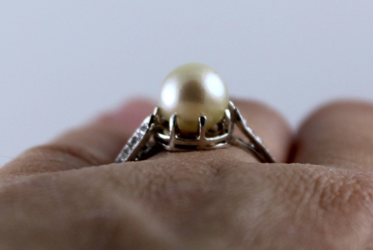 Bague Platine, Perle Akoya (japon) Et Diamants-photo-3