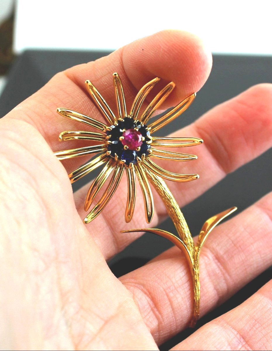 Gold, Ruby, Sapphire Brooch (unheated)-photo-4