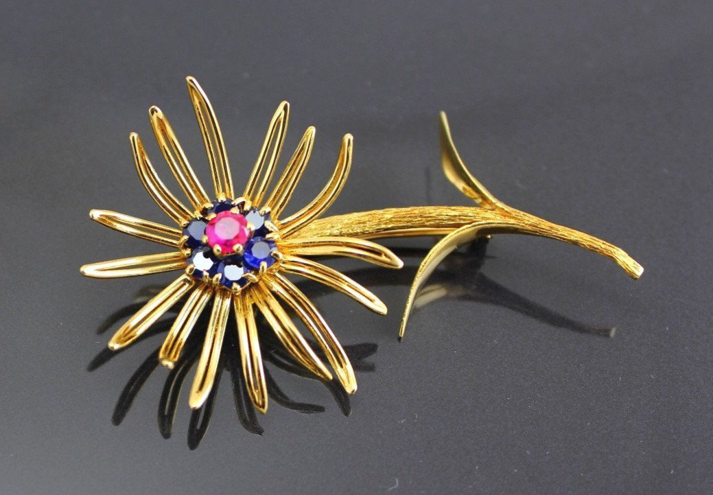 Gold, Ruby, Sapphire Brooch (unheated)-photo-1