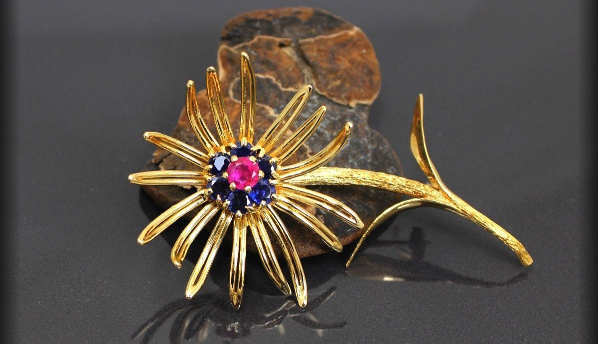 Gold, Ruby, Sapphire Brooch (unheated)