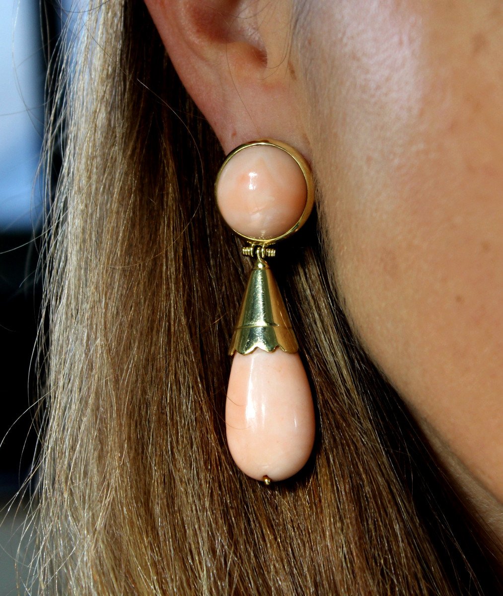 Boucles D Oreilles Or Et Corail Peau d'Ange-photo-2