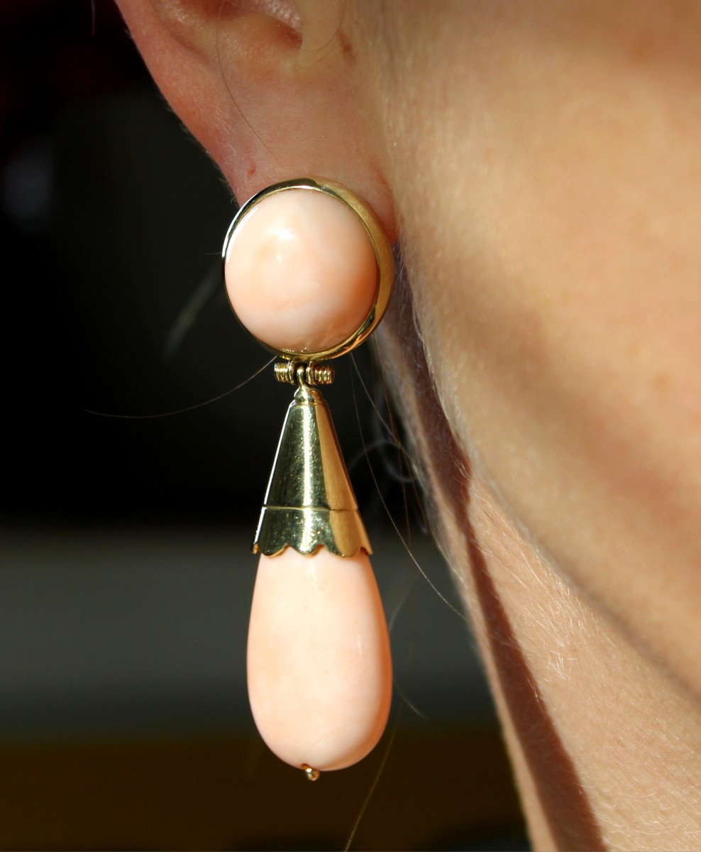 Boucles D Oreilles Or Et Corail Peau d'Ange-photo-3